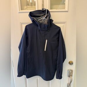 Lands' End Men's Hooded Raincoat in Navy with Contrast Zipper